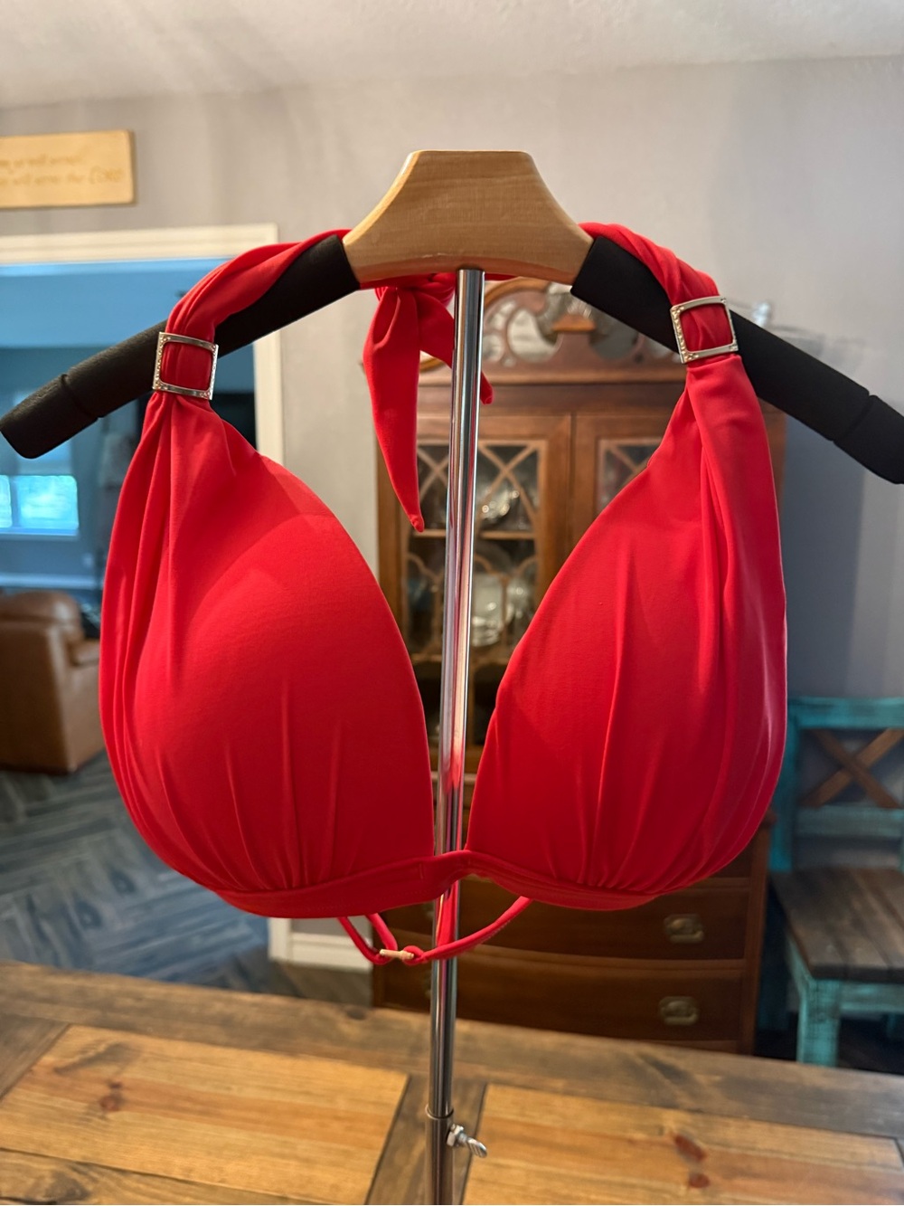 VENUS Red Bikini Top with Halter Neck